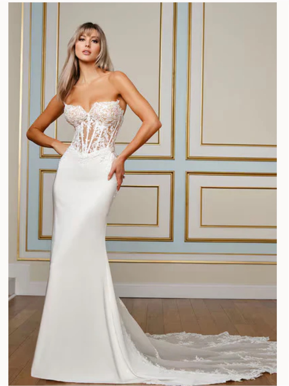 Mon Cheri White Strapless Lace-Back Wedding Gown U2003 Size 12